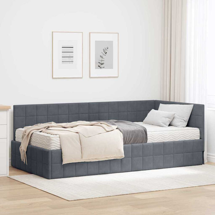 Cadru de pat colțar cu saltea cu headboard 2 pcs Gri Catifea WALTI