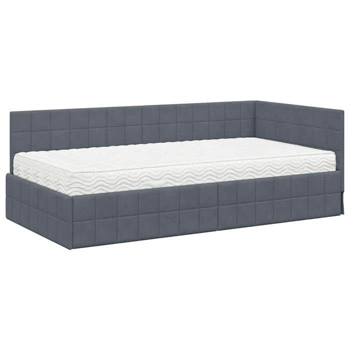 Cadru de pat colțar cu saltea cu headboard 2 pcs Gri Catifea WALTI