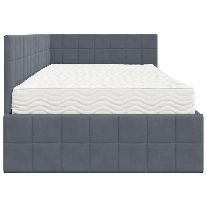 Cadru de pat colțar cu saltea cu headboard 2 pcs Gri Catifea WALTI
