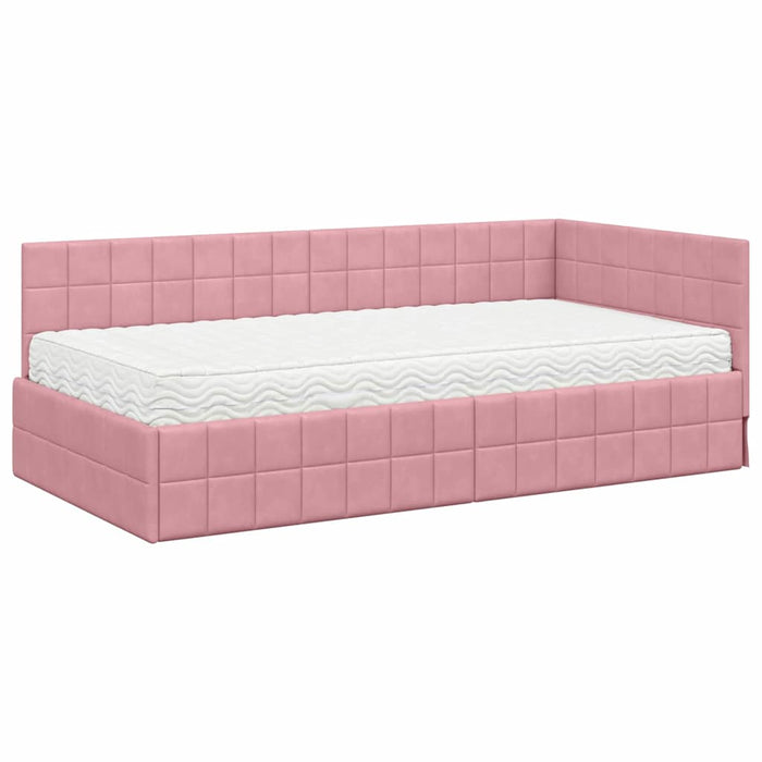 Cadru de pat colțar cu saltea cu headboard 2 buc. Gri Catifea WALTI