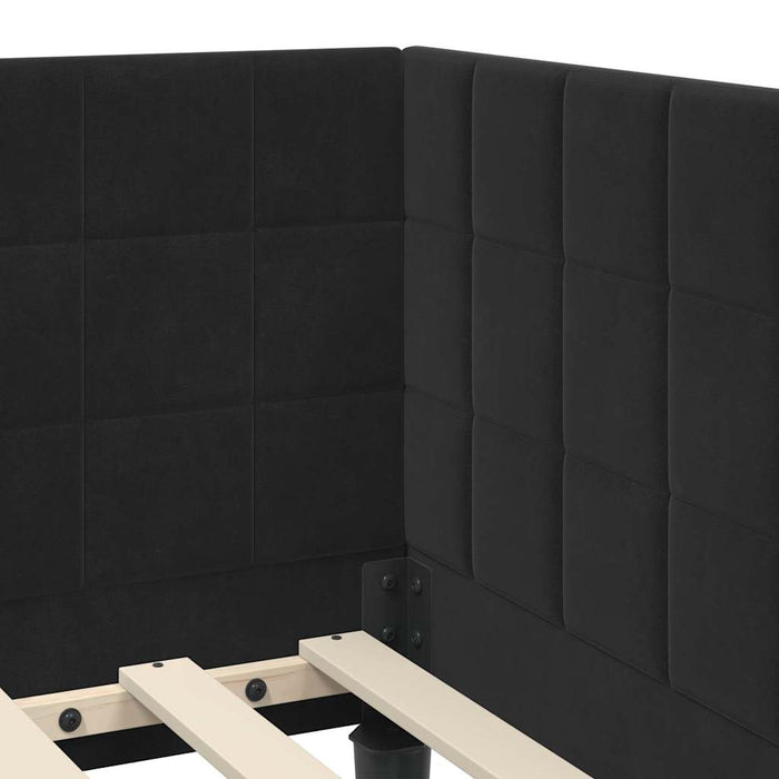 Cadru de pat colțar cu saltea cu headboard 2 pcs Negru Catifea WALTI