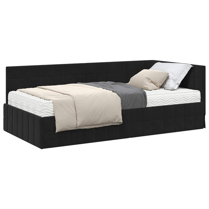Cadru de pat colțar cu saltea cu headboard 2 pcs Negru Catifea WALTI