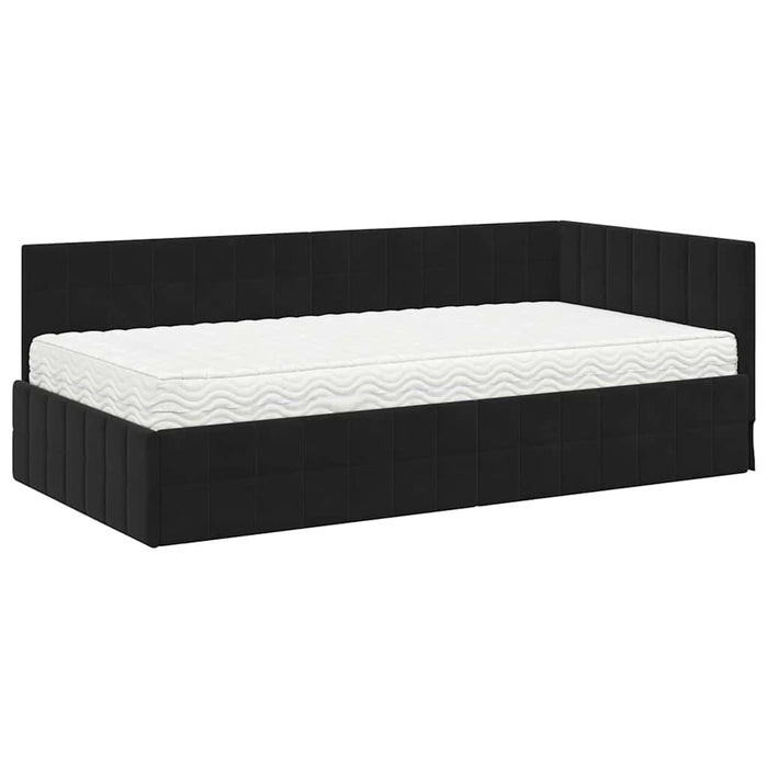Cadru de pat colțar cu saltea cu headboard 2 pcs Negru Catifea WALTI