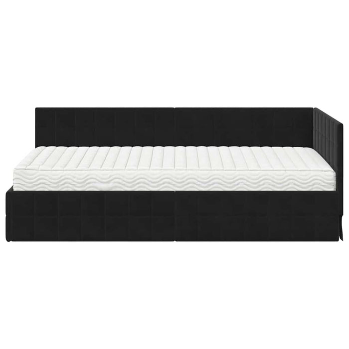 Cadru de pat colțar cu saltea cu headboard 2 pcs Negru Catifea WALTI