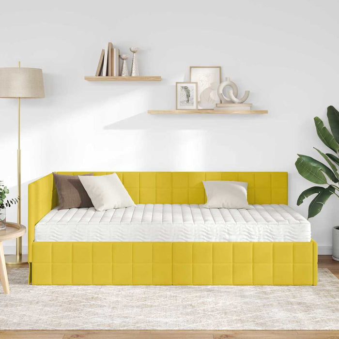 Cadru de pat colțar cu saltea cu headboard 2 pcs Galben Catifea - WALTI WALTI