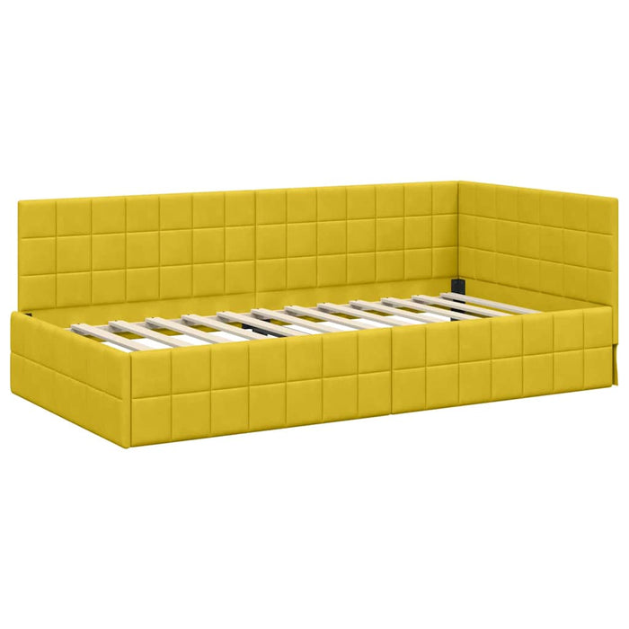Cadru de pat colțar cu saltea cu headboard 2 pcs Galben Catifea - WALTI WALTI