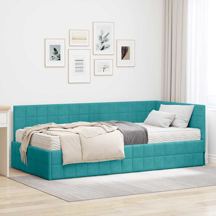 Cadru de pat colțar cu saltea Manual 2 pcs Turcoaz Catifea - WALTI WALTI