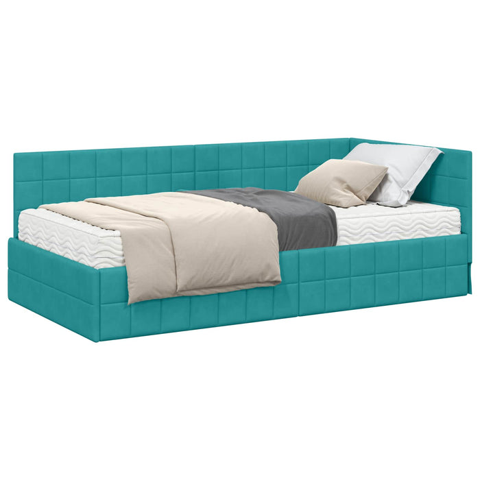 Cadru de pat colțar cu saltea Manual 2 pcs Turcoaz Catifea - WALTI WALTI