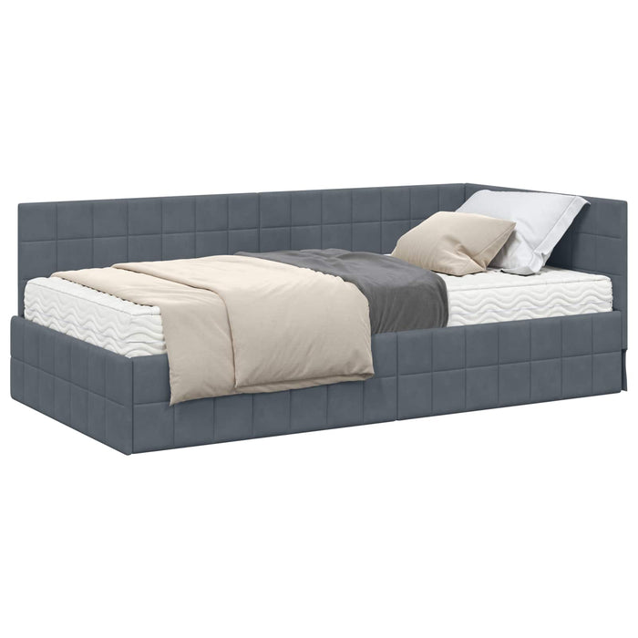 Cadru de pat colțar cu saltea cu headboard 2 pcs Gri Catifea WALTI