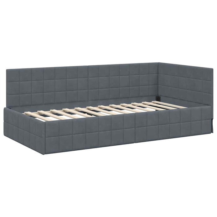 Cadru de pat colțar cu saltea cu headboard 2 pcs Gri Catifea WALTI
