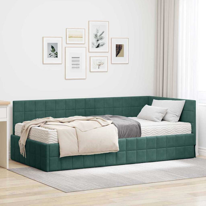 Cadru de pat colțar cu saltea cu headboard 2 pcs Verde Catifea - WALTI WALTI