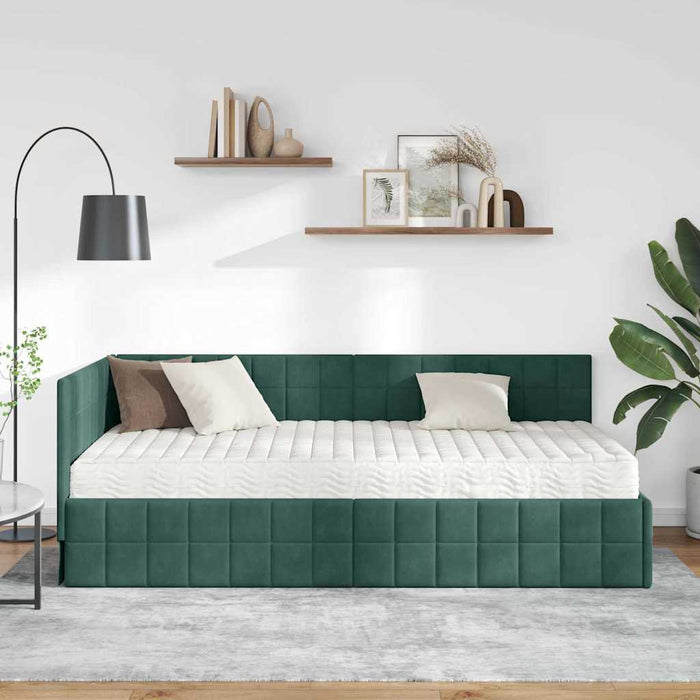 Cadru de pat colțar cu saltea cu headboard 2 pcs Verde Catifea - WALTI WALTI