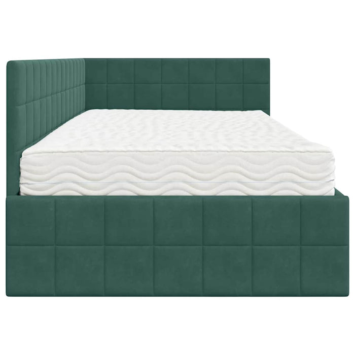 Cadru de pat colțar cu saltea cu headboard 2 pcs Verde Catifea - WALTI WALTI