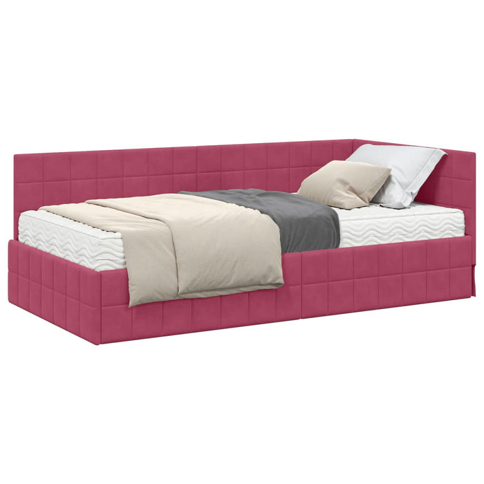 Cadru de pat colțar cu saltea cu headboard 2 pcs Verde Catifea - WALTI WALTI