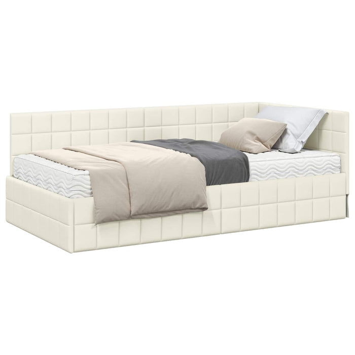 Cadru de pat colțar cu saltea cu headboard 2 pcs Crem Catifea - WALTI WALTI