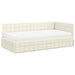 Cadru de pat colțar cu saltea cu headboard 2 pcs Crem Catifea - WALTI WALTI