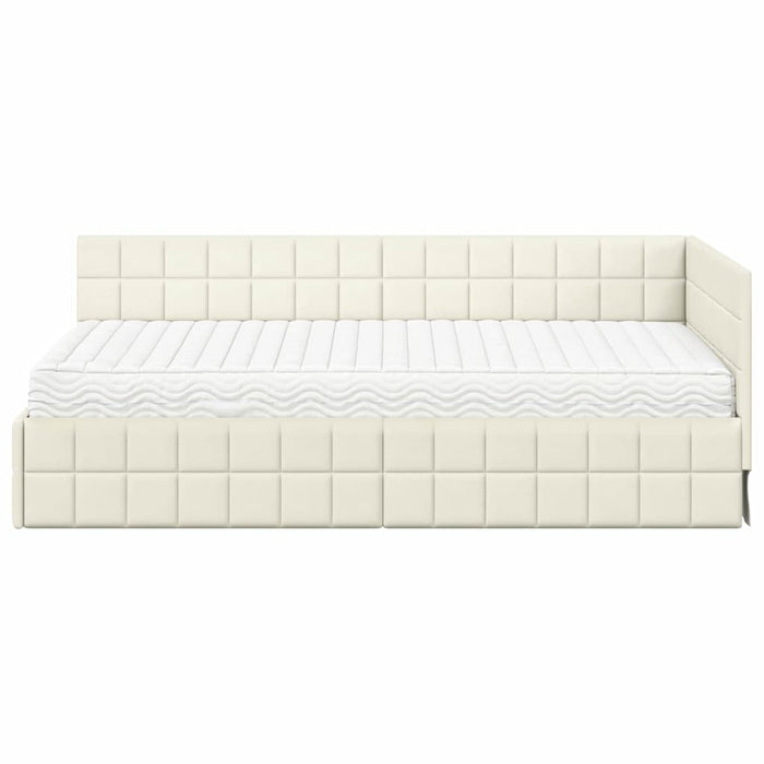 Cadru de pat colțar cu saltea cu headboard 2 pcs Crem Catifea - WALTI WALTI
