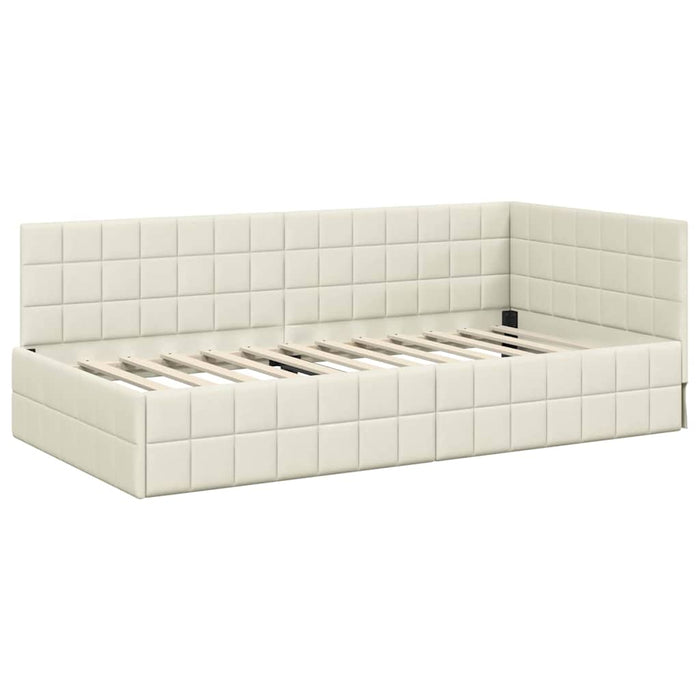 Cadru de pat colțar cu saltea cu headboard 2 pcs Crem Catifea - WALTI WALTI