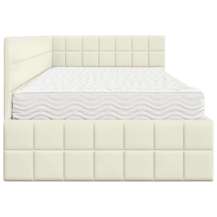 Cadru de pat colțar cu saltea cu headboard 2 pcs Crem Catifea - WALTI WALTI