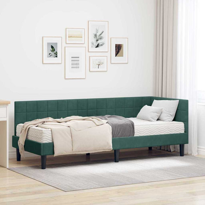 Cadru de pat colțar cu saltea cu headboard 2 pcs Verde Catifea - WALTI WALTI