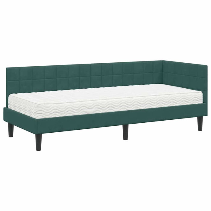Cadru de pat colțar cu saltea cu headboard 2 pcs Verde Catifea - WALTI WALTI