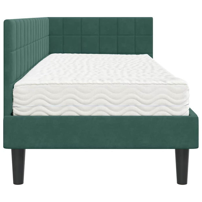 Cadru de pat colțar cu saltea cu headboard 2 pcs Verde Catifea - WALTI WALTI