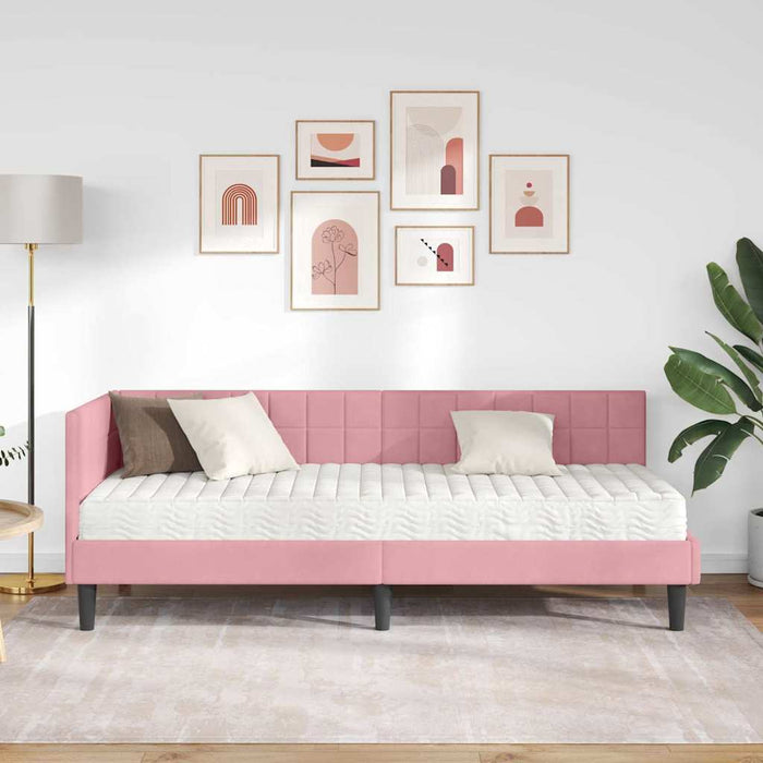 Cadru de pat colțar cu saltea cu headboard 2 pcs Gri Catifea - WALTI WALTI
