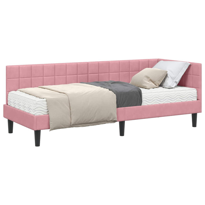 Cadru de pat colțar cu saltea cu headboard 2 pcs Gri Catifea - WALTI WALTI