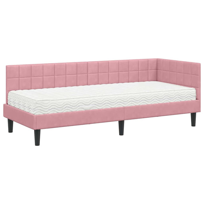 Cadru de pat colțar cu saltea cu headboard 2 pcs Gri Catifea - WALTI WALTI