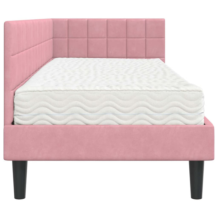 Cadru de pat colțar cu saltea cu headboard 2 pcs Gri Catifea - WALTI WALTI