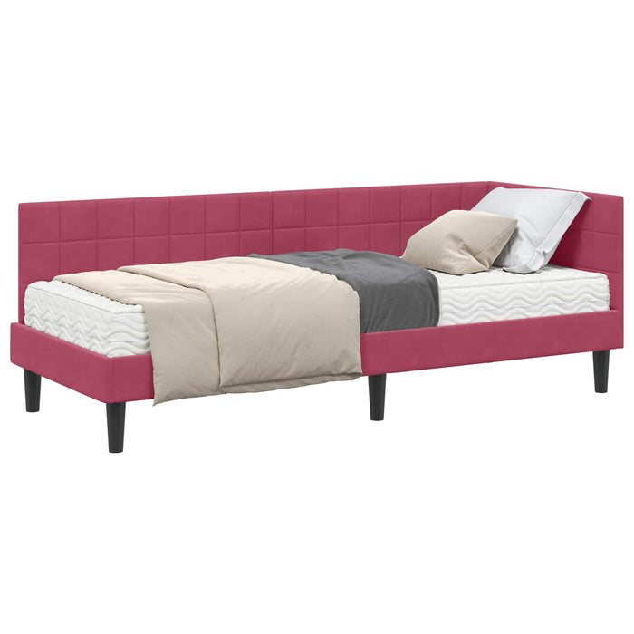 Cadru de pat colțar cu saltea cu headboard 2 pcs Verde Catifea - WALTI WALTI