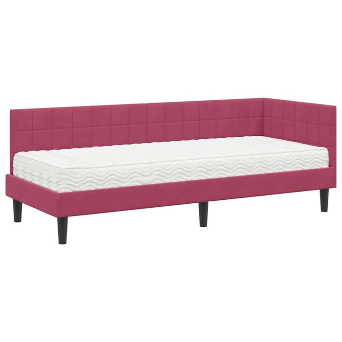 Cadru de pat colțar cu saltea cu headboard 2 pcs Verde Catifea - WALTI WALTI