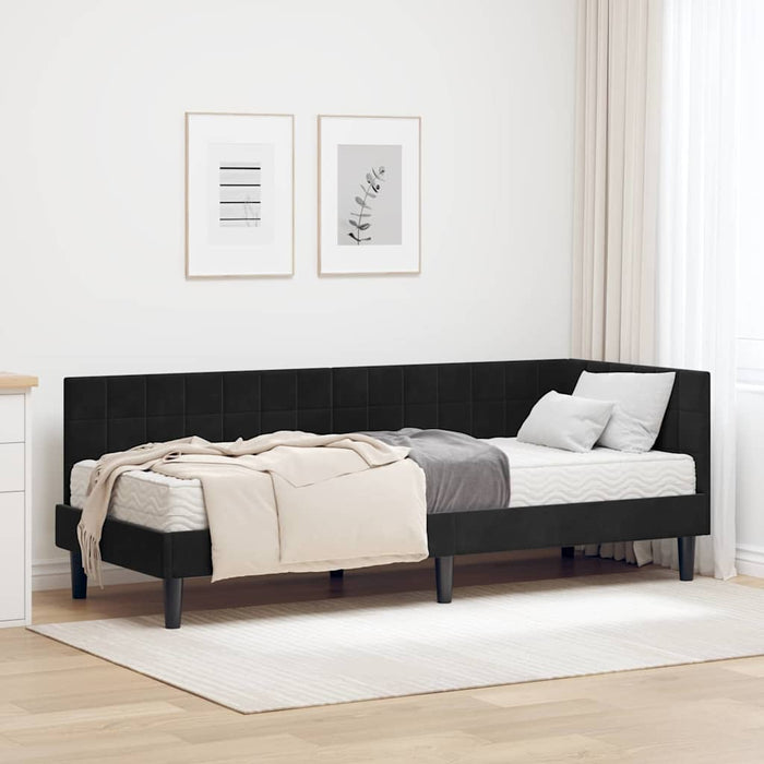 Cadru de pat colțar cu saltea cu headboard 2 pcs Negru Catifea - WALTI WALTI
