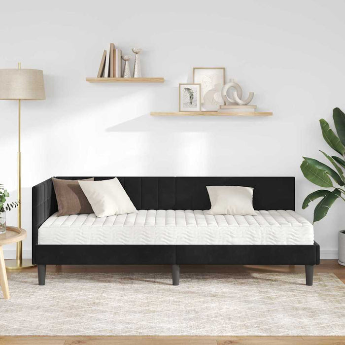 Cadru de pat colțar cu saltea cu headboard 2 pcs Negru Catifea - WALTI WALTI