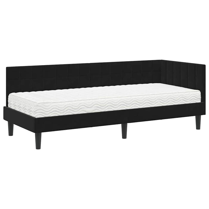 Cadru de pat colțar cu saltea cu headboard 2 pcs Negru Catifea - WALTI WALTI