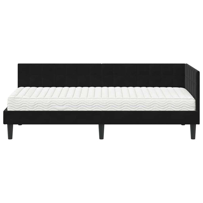 Cadru de pat colțar cu saltea cu headboard 2 pcs Negru Catifea - WALTI WALTI