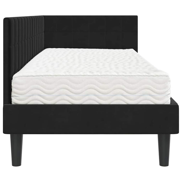 Cadru de pat colțar cu saltea cu headboard 2 pcs Negru Catifea - WALTI WALTI
