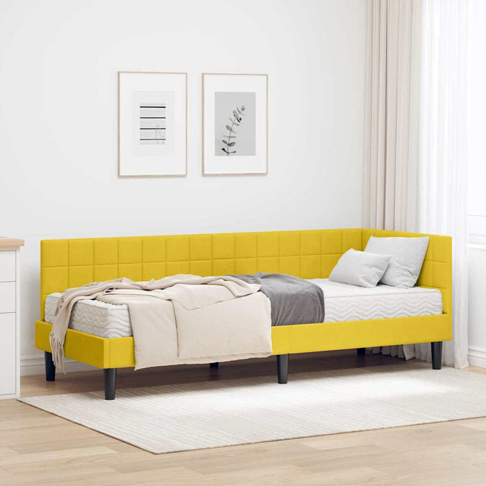 Cadru de pat colțar cu saltea cu headboard 2 pcs Galben Catifea - WALTI WALTI