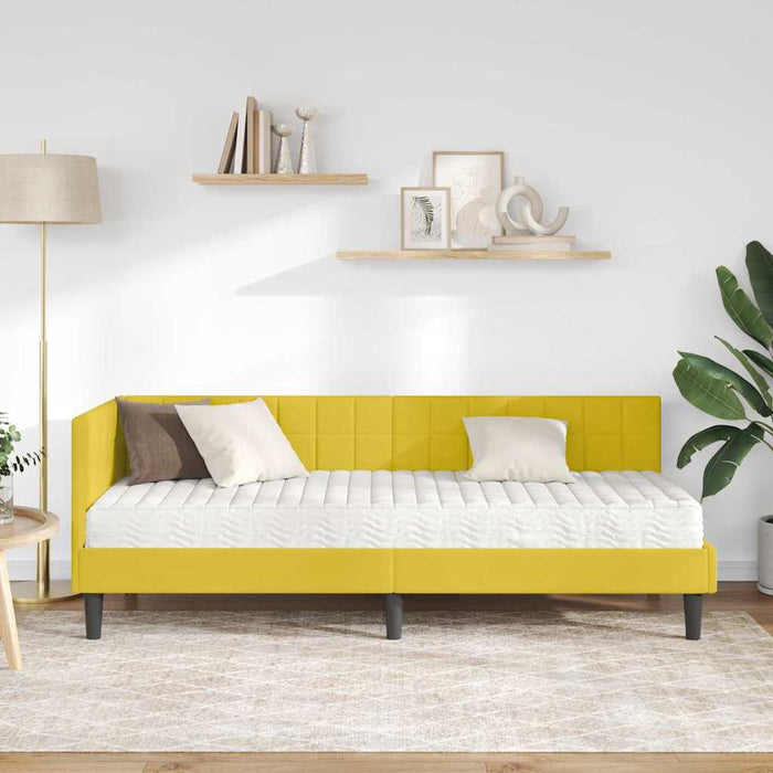Cadru de pat colțar cu saltea cu headboard 2 pcs Galben Catifea - WALTI WALTI