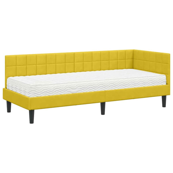 Cadru de pat colțar cu saltea cu headboard 2 pcs Galben Catifea - WALTI WALTI