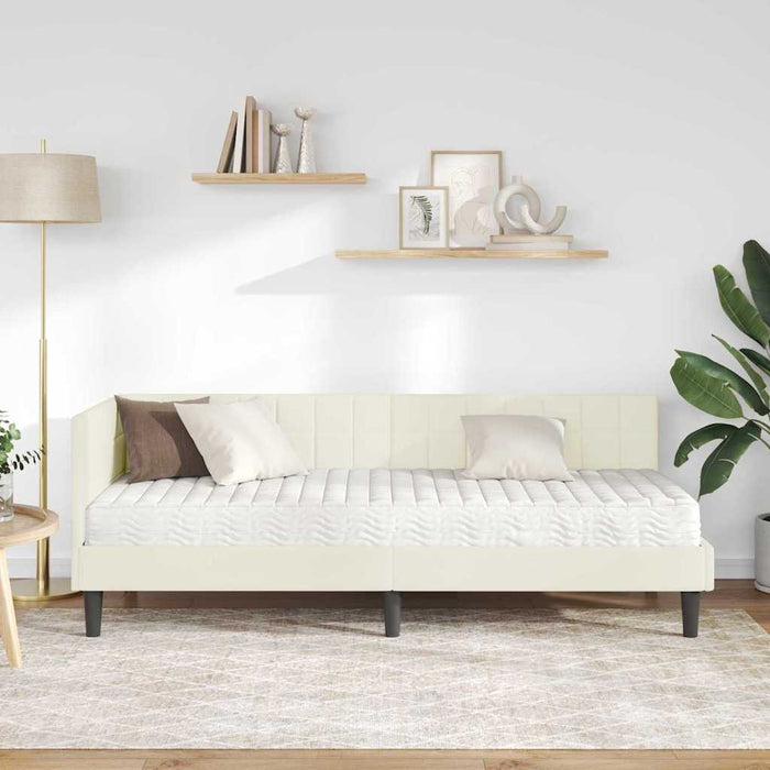 Cadru de pat colțar cu saltea cu headboard 2 pcs Crem Catifea - WALTI WALTI