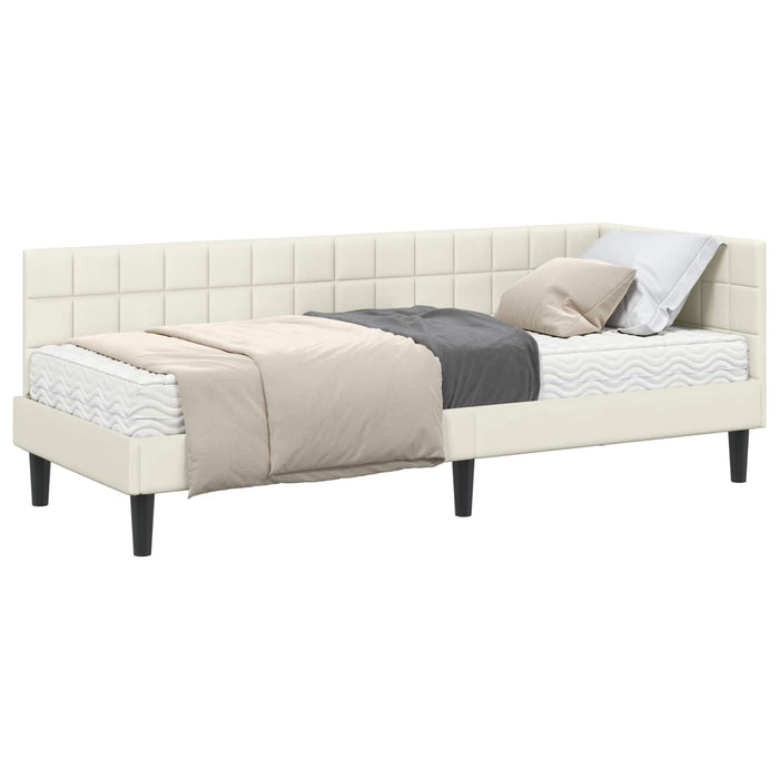 Cadru de pat colțar cu saltea cu headboard 2 pcs Crem Catifea - WALTI WALTI
