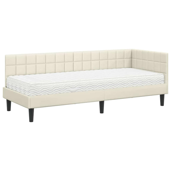 Cadru de pat colțar cu saltea cu headboard 2 pcs Crem Catifea - WALTI WALTI