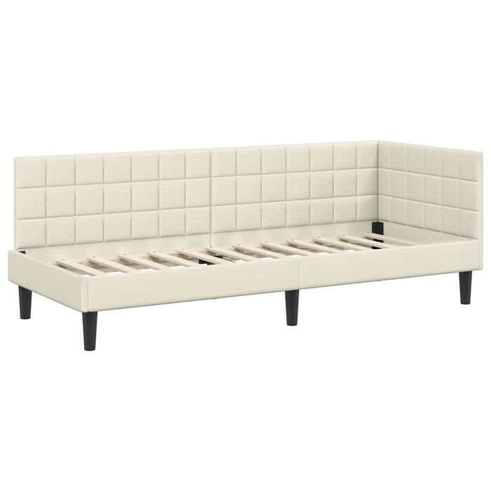 Cadru de pat colțar cu saltea cu headboard 2 pcs Crem Catifea - WALTI WALTI