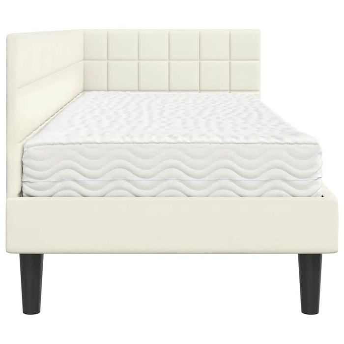 Cadru de pat colțar cu saltea cu headboard 2 pcs Crem Catifea - WALTI WALTI