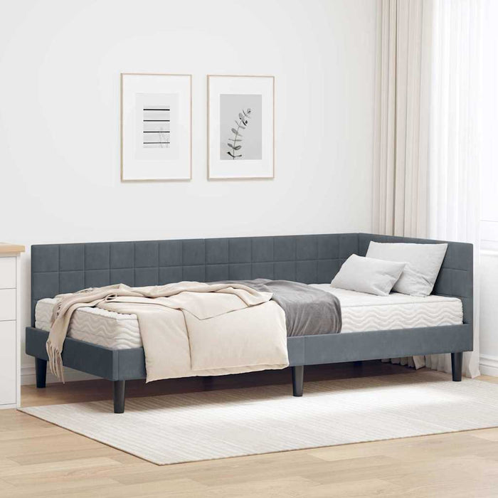 Cadru de pat colțar cu saltea cu headboard 2 pcs Gri Catifea - WALTI WALTI