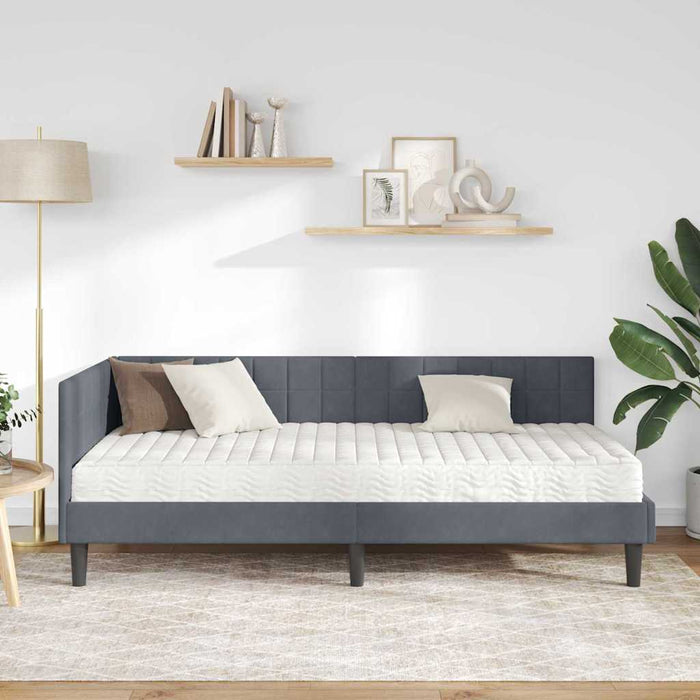 Cadru de pat colțar cu saltea cu headboard 2 pcs Gri Catifea - WALTI WALTI