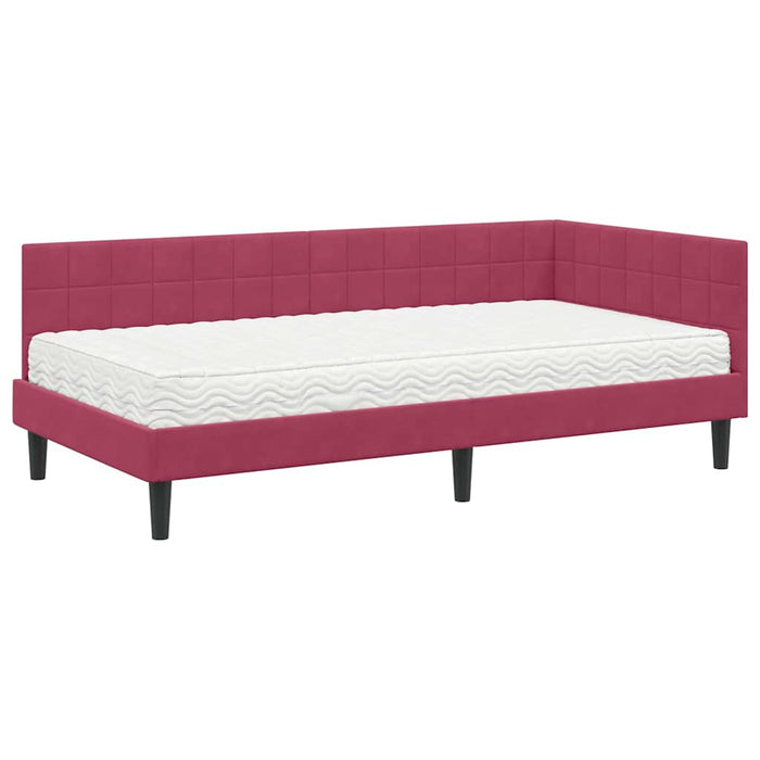 Cadru de pat colțar cu saltea cu headboard 2 pcs Verde Catifea - WALTI WALTI
