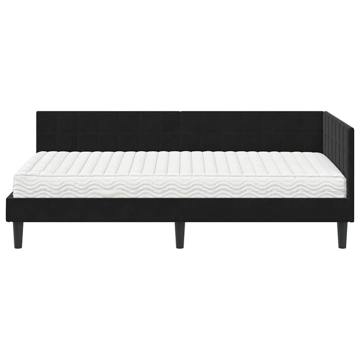 Cadru de pat colțar cu saltea cu headboard 2 pcs Negru Catifea - WALTI WALTI