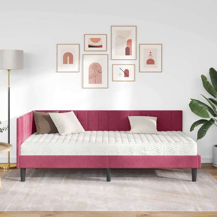 Cadru de pat colțar cu saltea cu headboard 2 pcs Verde Catifea - WALTI WALTI